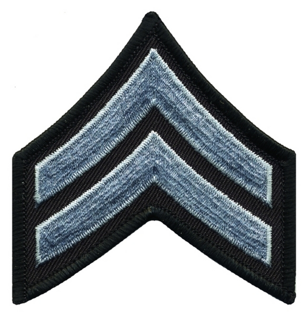 Hero's Pride 15415C Medium 3'' Gray/Black Corporal Chevrons w/ Merrowed Border Hero's Pride 15415C Medium 3'' Gray/Black Corporal Chevrons w/ Merrowed Border