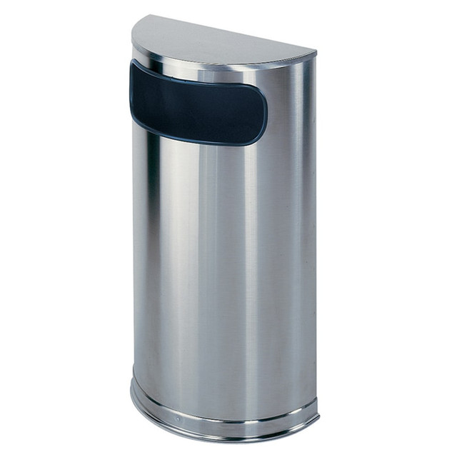 RUBBERMAID SO8SSSPL United Receptacle Side-Opening Half-Round Steel Trash Receptacle, 9 Gallons, 32inH x 18inW x 9inD, 30% Recycled, Stainless Steel