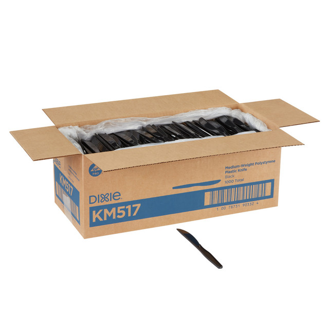 Dixie Medium Weight Polystyrene Cutlery offers performance and elegant design. Rigid and strong, these utensils are an exceptional value. Available is elegant black, crisp white and classic champagne  Black Polystryene cutlery