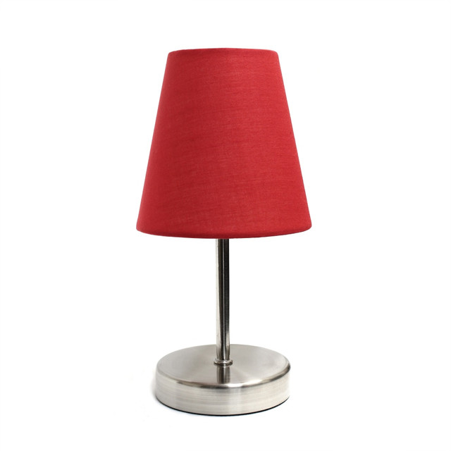 ALL THE RAGES INC LT2013-RED Simple Designs Sand Nickel Mini Basic Table Lamp with Red Fabric Shades