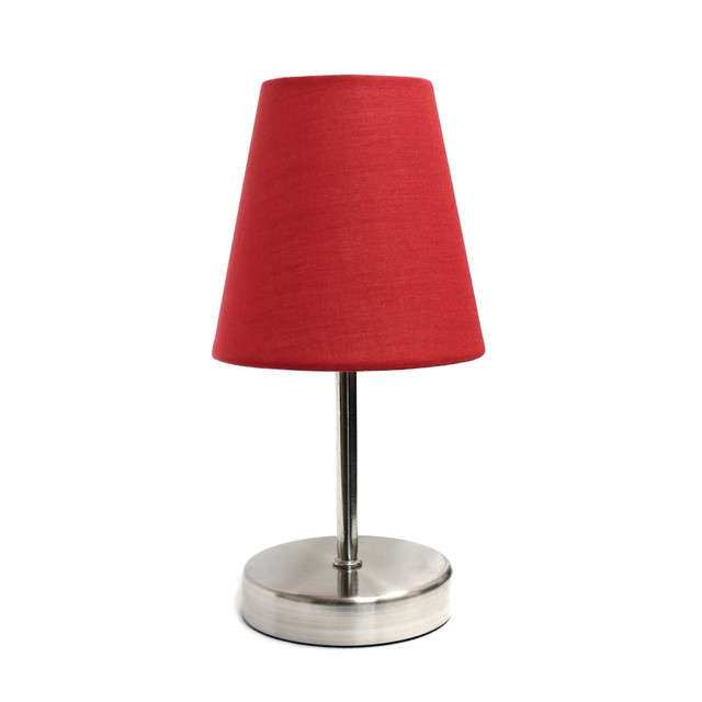 ALL THE RAGES INC Simple Designs LT2013-RED  Sand Nickel Mini Basic Table Lamp with Red Fabric Shades
