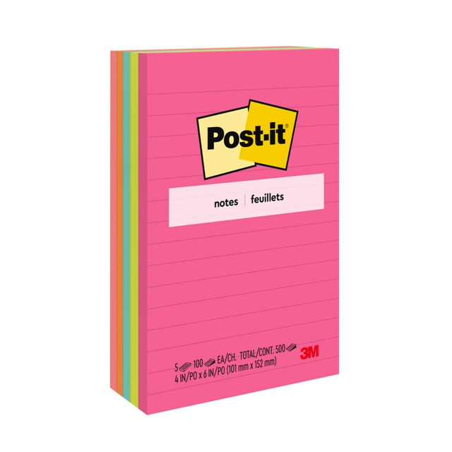 3M CO 660-5AN Post it Notes, 500 Total Notes, Pack Of 5 Pads, 4 in x 6 in, Lined, Poptimistic Collection, 100 Notes Per Pad