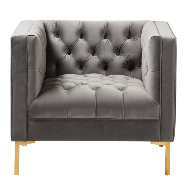 WHOLESALE INTERIORS, INC. 2721-8324 Baxton Studio Lola Velvet Lounge Chair, Gray/Gold