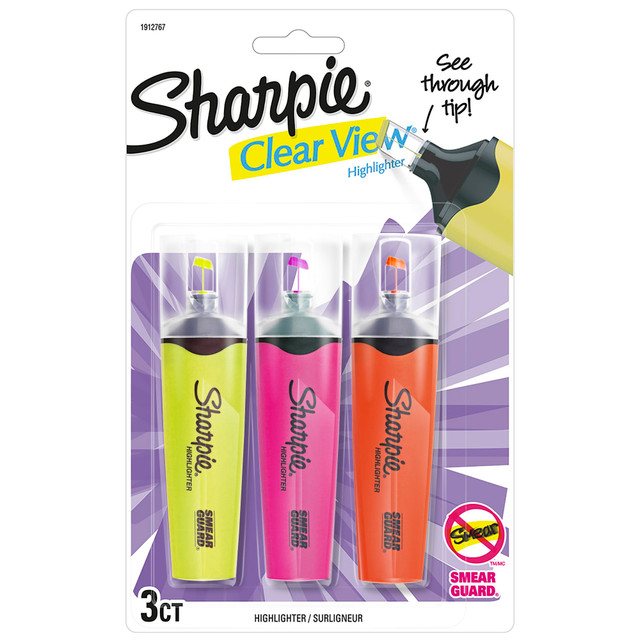 NEWELL BRANDS INC. Sharpie 1897844  Highlighter, Clear View Highlighter with See-Through Chisel Tip, Tank Highlighter, Assorted, 3 Count