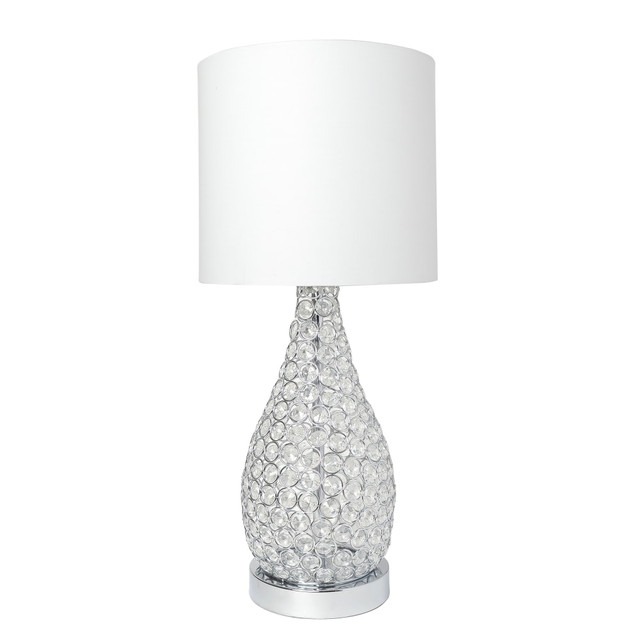 ALL THE RAGES INC Elegant Designs LT1052-CHR  Elipse Crystal Pinned Table Lamp, 22inH, White Shade/Chrome Base