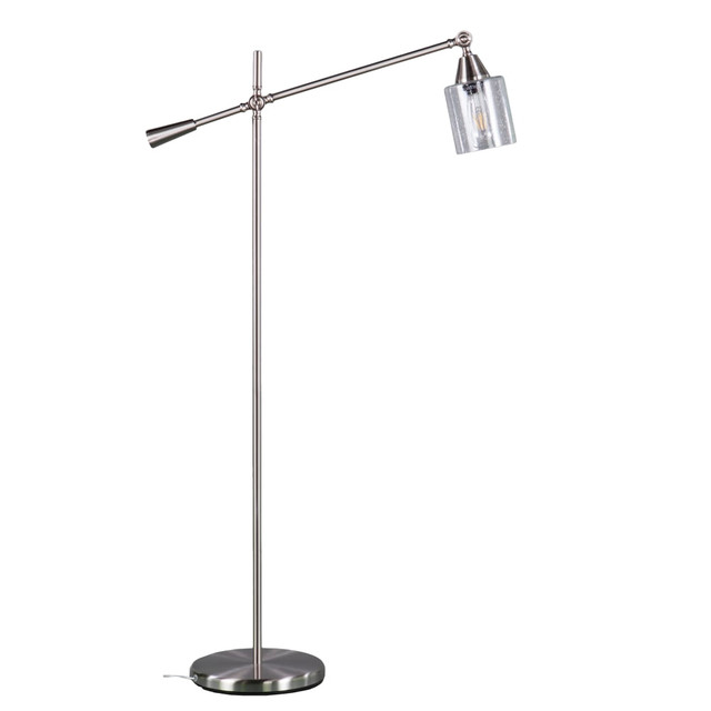 SOUTHERN ENTERPRISES, INC. LT5131 Southern Enterprises Tierman LED Floor Lamp, 61-3/4inH, Seeded Shade/Brushed Nickel Base