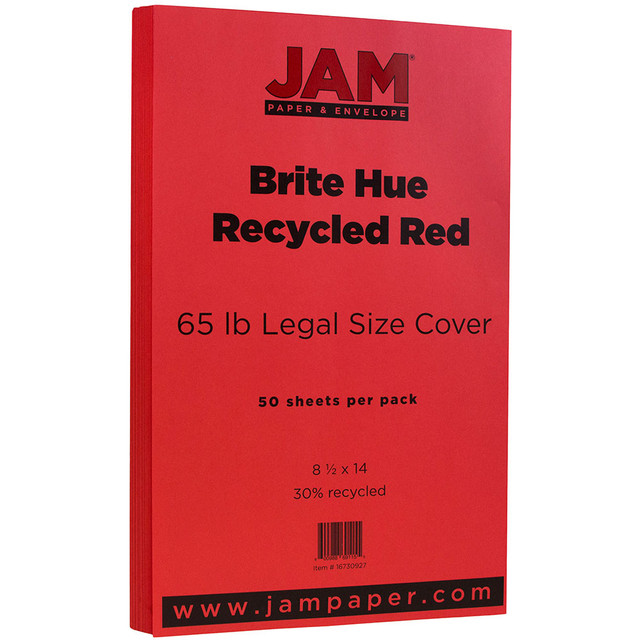 JAM PAPER AND ENVELOPE 16730927 JAM Paper Legal Card Stock, Red, Legal (8.5in x 14in), 65 Lb, Pack Of 50