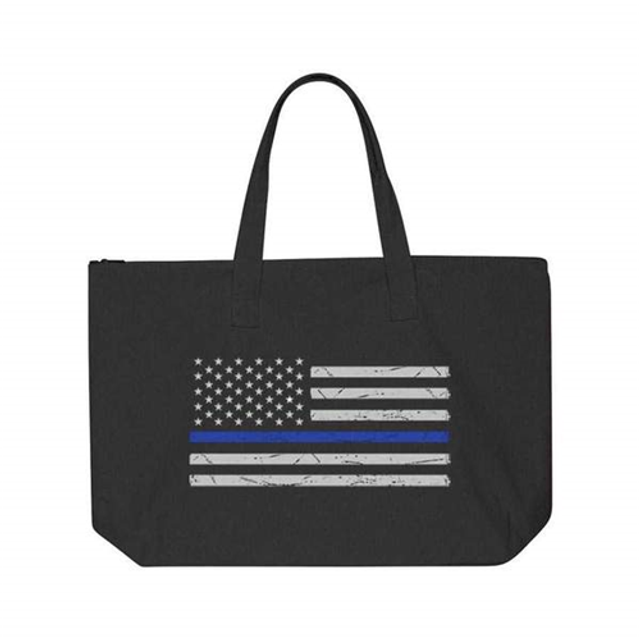 Thin Blue Line DIST-FLAG-CLASSIC-TBL-TOTE-BLACK Tote Bag w/Flag, Thin Blue Line Thin Blue Line DIST-FLAG-CLASSIC-TBL-TOTE-BLACK Tote Bag w/Flag, Thin Blue Line