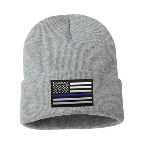 Thin Blue Line BEANIE-TBL-GRAY Thin Blue Line Flag Embroidered Beanie
