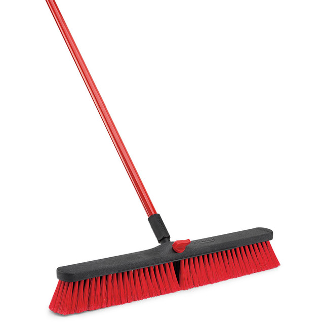 Capture dust and debris across almost any surface with Libman Commercial Multi-Surface Steel Push Brooms. These versatile push brooms can be used in wet and dry environments.  Features a 24in polymer broom block for durability and hygiene.  Made with a 60in long steel nylon thread handle with 5in hand grip and hanger hole.  Features 3in long staple-set flagged fibers to grab dust and debris.  Resin bolt locks handle in place.  Suitable for all surface types except very rough outdoor surfaces.  Can be used in wet and dry environments.  Resistant to most non-acidic chemicals.