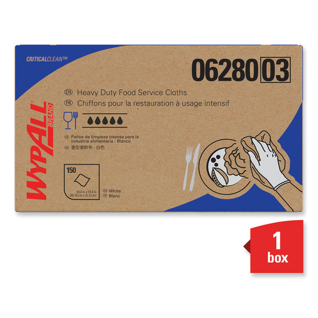 KIMBERLY-CLARK PROFESSIONAL WypAll® 06280 X80 Foodservice Towel, Kimfresh Antimicrobial Hydroknit, 12 x 23.4, Unscented, White/Blue Stripe, 150/Carton