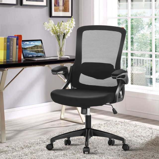 The Task Chair offers a sleek design while delivering comfort for hours of work. Its woven backrest provides breathable support while its firm lumbar rest distributes weight. Designed with the goal of combining style and function, the Task Chair's clean silhouette adds a modern touch to any office.    Meanwhile, its custom adjustments-tilt, seat height -make the chair ready to serve all of your ergonomic needs, allowing you to focus on the task at hand.  Padded soft cushion and ergonomically designed, this home office chair not only supports your back firmly but also provide you much comfort  Breathable mesh material won't make your back sweaty.  This mesh office chair comes with all hard wares and necessary tools.