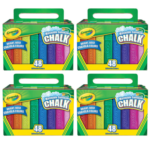 EDUCATORS RESOURCE BIN512048-4 Crayola Washable Sidewalk Chalk Sticks, Assorted Colors, 48 Sticks Per Box, Case Of 4 Boxes