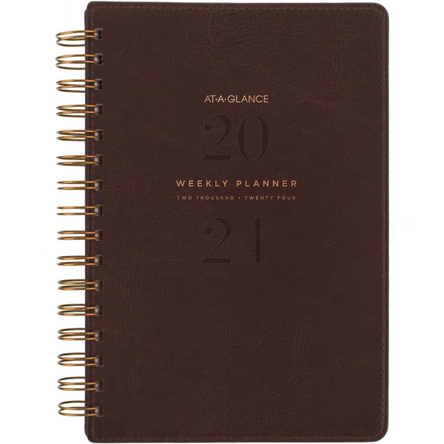 ACCO BRANDS USA, LLC AT-A-GLANCE YP2000924 2024-2025 AT-A-GLANCE Signature Collection 13-Month Weekly/Monthly Planner, 5-1/2in x 8-1/2in, Distressed Brown, January 2024 To January 2025, YP20009