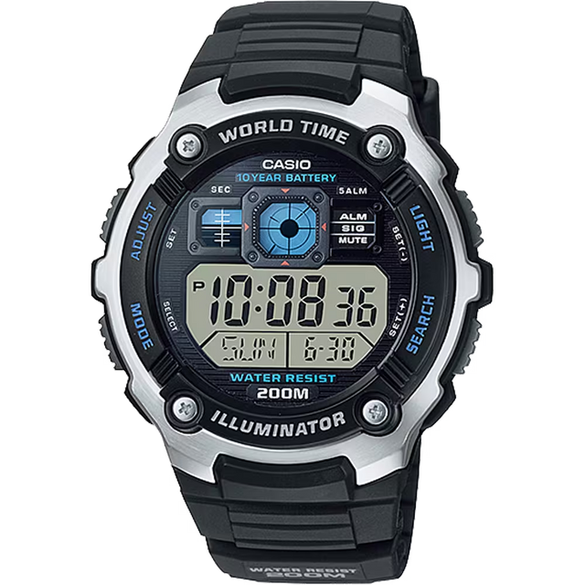 Casio AE2000W-1AV Classic World Time Digital Watch w/ 200 Meter Water-Resistance