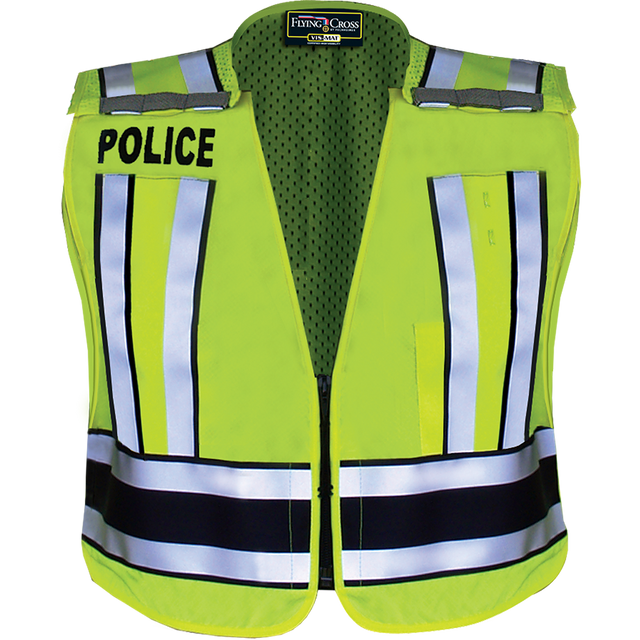 Flying Cross 71500P 86 LARGE N/A Pro Series Hi-Vis Safety Vest w/ Navy Band & POLICE Lettering - LAPD Navy