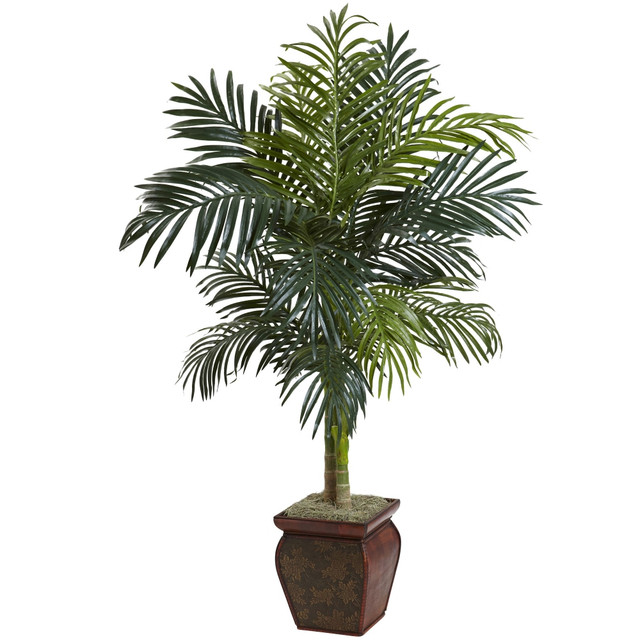 NEARLY NATURAL INC. 5937 Nearly Natural 4-1/2ftH Golden Cane Palm Tree With Decorative Planter, Green NEARLY NATURAL INC. 5937 Nearly Natural 4-1/2ftH Golden Cane Palm Tree With Decorative Planter, Green