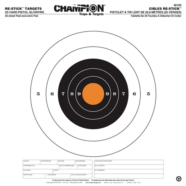 Champion Targets 46100 Champion Targets 46100 Re-Stick Targets, 25 Yard Pistol Slow Fire, 14.5x14.5, 25 Sheets Champion Targets 46100 Champion Targets 46100 Re-Stick Targets, 25 Yard Pistol Slow Fire, 14.5x14.5, 25 Sheets
