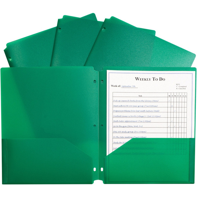 C-LINE PRODUCTS, INC. 33933 C-Line 2-pocket Heavyweight Poly Portfolio Pocket - 11.4in Length - 100 mil Thickness - For Letter 8 1/2in x 11in Sheet - 3 x Holes - Ring Binder - Rectangular - Green - Polypropylene - 25 / Box