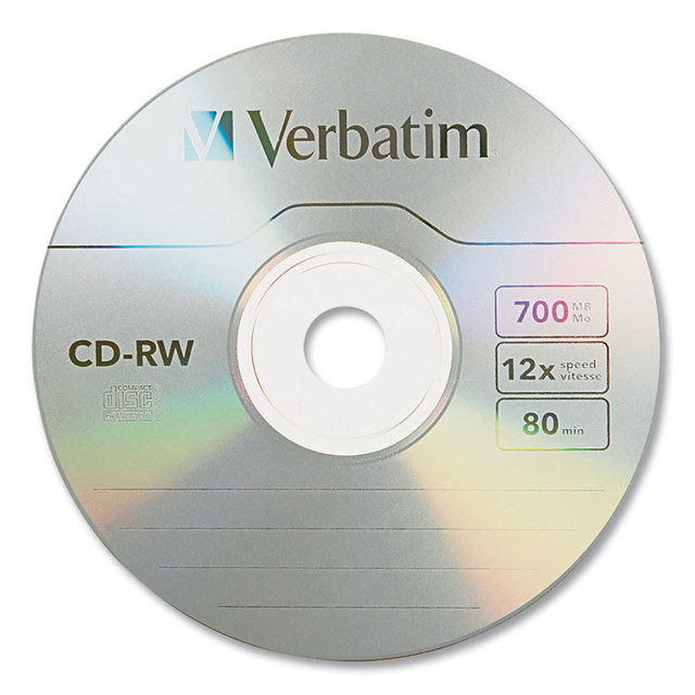 VERBATIM CORPORATION 95156 CD-RW High-Speed Rewritable Disc, 700 MB/80 min, 12x, Slim Jewel Case, Silver, 10/Pack