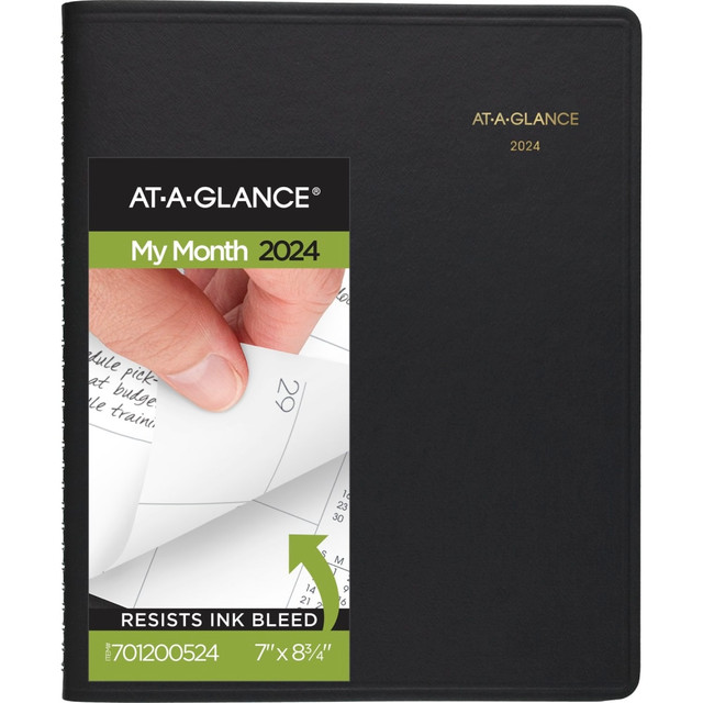 ACCO BRANDS USA, LLC 701200524 2024 AT-A-GLANCE Monthly Planner, 7in x 8-3/4in, Black, January To December 2024, 7012005