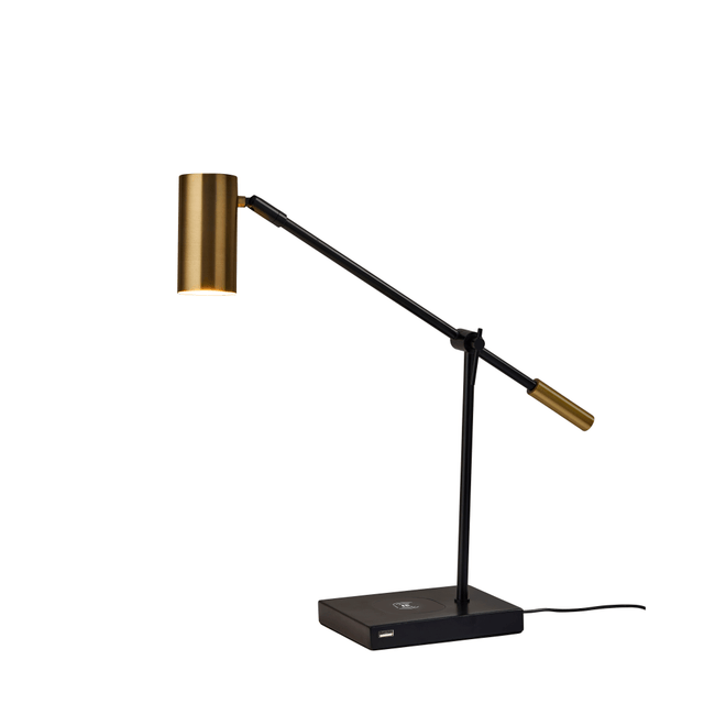 ADESSO INC Adesso 4217-01  Collette AdessoCharge LED Desk Lamp, Adjustable Height, 22-1/2inH, Antique Brass Shade/Black Base