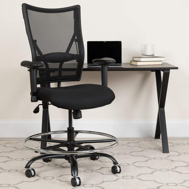 FLASH FURNITURE WL-5029SYG-AD-GG  HERCULES Big And Tall Mesh Drafting Chair With Adjustable Arms, Black