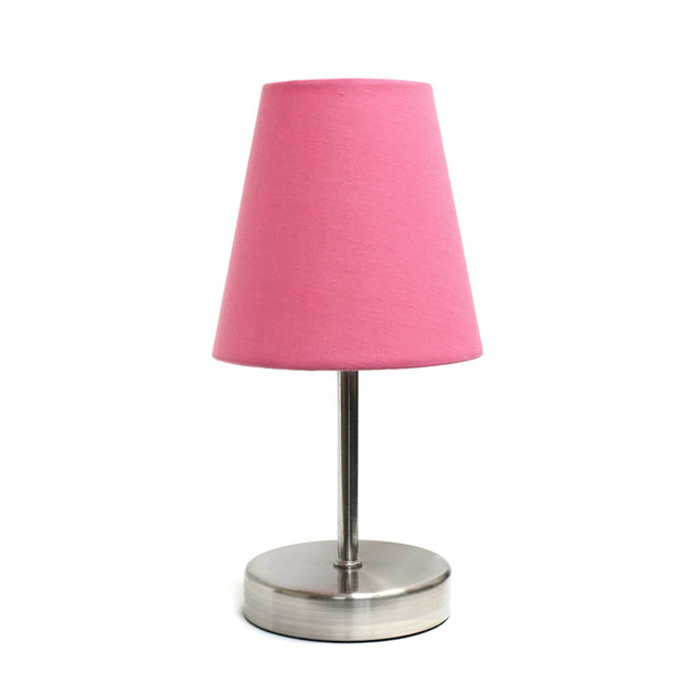 ALL THE RAGES INC Simple Designs LT2013-PNK  Sand Nickel Mini Basic Table Lamp with Pink Fabric Shade