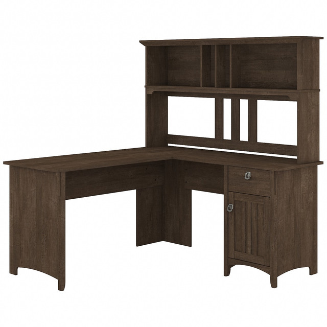 BUSH INDUSTRIES INC. SAL004ABR Bush Furniture Salinas 60inW L-Shaped Desk With Hutch, Ash Brown, Standard Delivery BUSH INDUSTRIES INC. SAL004ABR Bush Furniture Salinas 60inW L-Shaped Desk With Hutch, Ash Brown, Standard Delivery