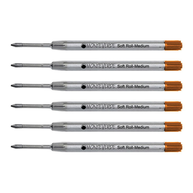 YAFA A PEN COMPANY P133BN Monteverde Soft Roll Parker Style Ballpoint Refills, Medium Point, 0.7 mm, Brown, Pack Of 6
