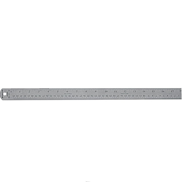 Extra-strong stainless steel ruler can be used to cut paper!  High-quality, hardened stainless steel has acid-etched, color-coded graduations .  Cork backing prevents slipping. Also raises ruler from work surface to eliminate ink smearing and bleeding .  Calibrated on 2 edges with inches and millimeters. Inch calibrations include 16ths, 32nds and 64ths and the metric calibrations include 0.5mm, 1mm and "0in.