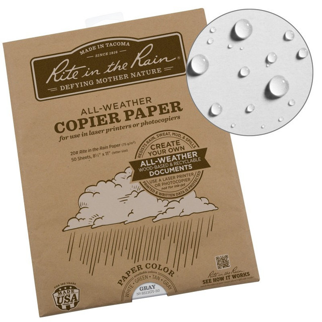 Rite in the Rain 8511GY All-Weather Printer Paper - 8.5 X 11 - 200 Sheets - Gray Rite in the Rain 8511GY All-Weather Printer Paper - 8.5 X 11 - 200 Sheets - Gray