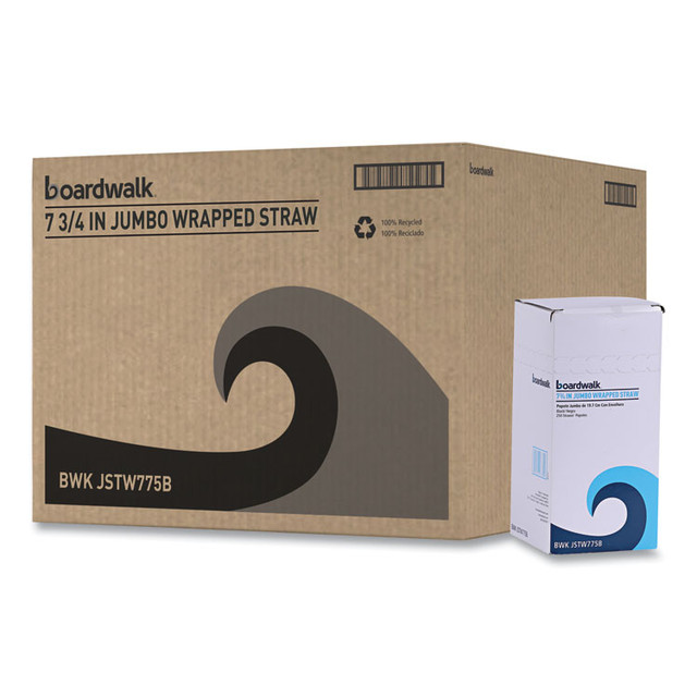 BOARDWALK JSTW775B Wrapped Jumbo Straws, 7.75", Polypropylene, Black, 250/Pack, 50 Packs/Carton