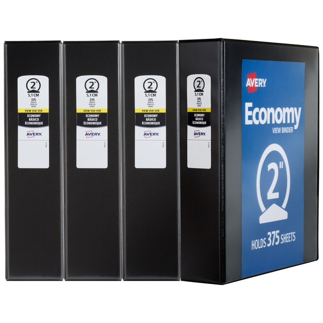 AVERY PRODUCTS CORPORATION 19205 Avery Economy View 3 Ring Binders, 2in Round Rings, Black, Pack Of 4