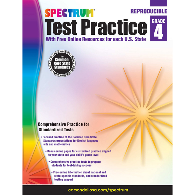 Use standardized practice tests to improve scores  Simulates testing for reading, language arts, math, science and social studies.  Includes directions, examples, separate answer sheets and answer key.  Reproducible - test until required scores are achieved.  Common Core aligned. Online resources include language arts and math practice tests for individual state alignments.