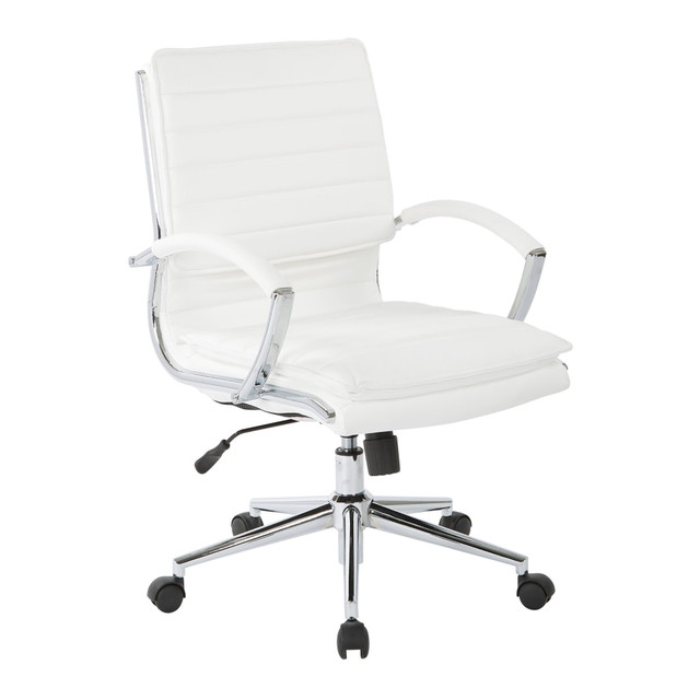 OFFICE STAR PRODUCTS SPX23591C-U11 Office Star Pro-Line II SPX Bonded Leather Mid-Back Chair, White/Chrome