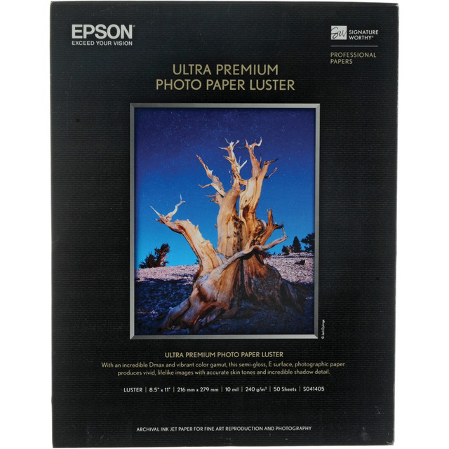 EPSON AMERICA INC. Epson S041405  Luster Photo Paper, Letter Paper Size, 97 Brightness, 64 Lb, White, Pack Of 50 Sheets (S041405)