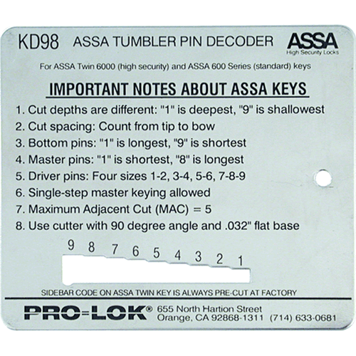 PRO-LOK Tools KD98 ASSA Key Decoder