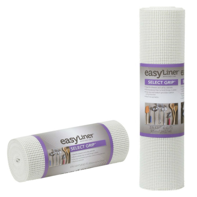 DUCK 281877SV-OD  Brand Select Grip EasyLiner Non-Adhesive Shelf And Drawer Liner, 20in x 24ft/12in x 20ft, White, Pack Of 2 Rolls