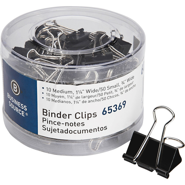 SP RICHARDS 65369 Business Source Small/Medium Binder Clips Set - Small, Medium - for Paper, Project, Document - 60 / Pack - Black SP RICHARDS 65369 Business Source Small/Medium Binder Clips Set - Small, Medium - for Paper, Project, Document - 60 / Pack - Black