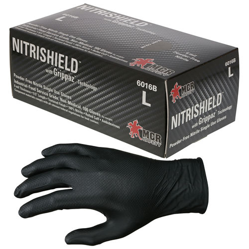 MCR Safety 6016BS Black 6 Mil Texture Nitrile PF Disp