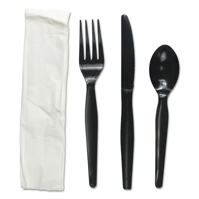 BOARDWALK FKTNHWPSBLA  Heavyweight 4-Piece Cutlery Kits, Black, Pack Of 250 Kits