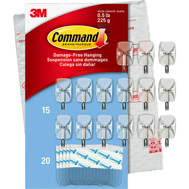 3M CO 17067CLR-15NA Command Small Wire Hooks, 15 Hooks, 20 Clear Adhesive Strips, Damage Free Hanging Picture Hangers, No Tools Wall Hanging Strips For Living Spaces