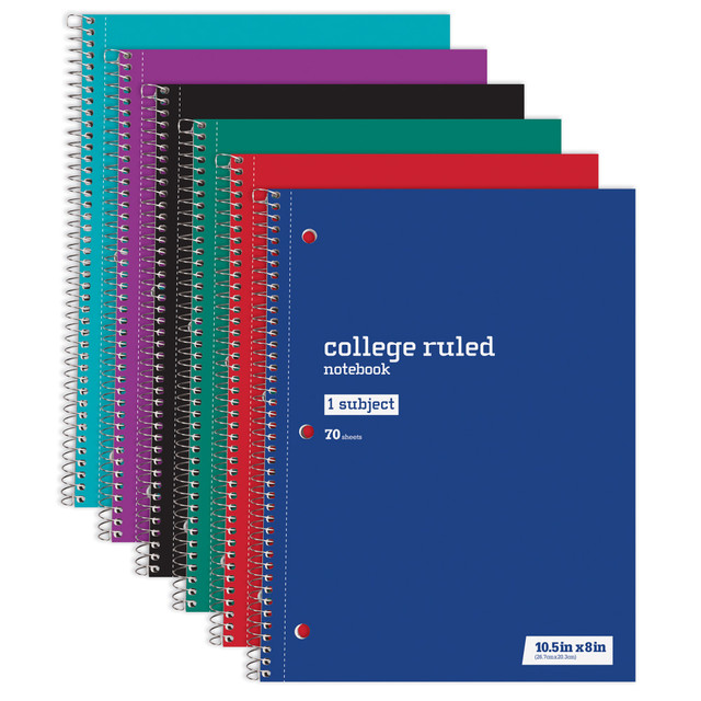 OFFICE DEPOT 80037 Just Basics Wirebound Notebook, 8in x 10-1/2in, College Ruled, 70 Sheets, Assorted Colors, Pack Of 6