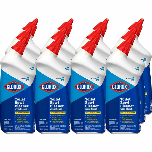 THE CLOROX COMPANY 00031BD CloroxPro Toilet Bowl Cleaner with Bleach - 24 fl oz (0.8 quart) - Fresh Scent - Disinfectant, Deodorize - Clear - 360 / Bundle
