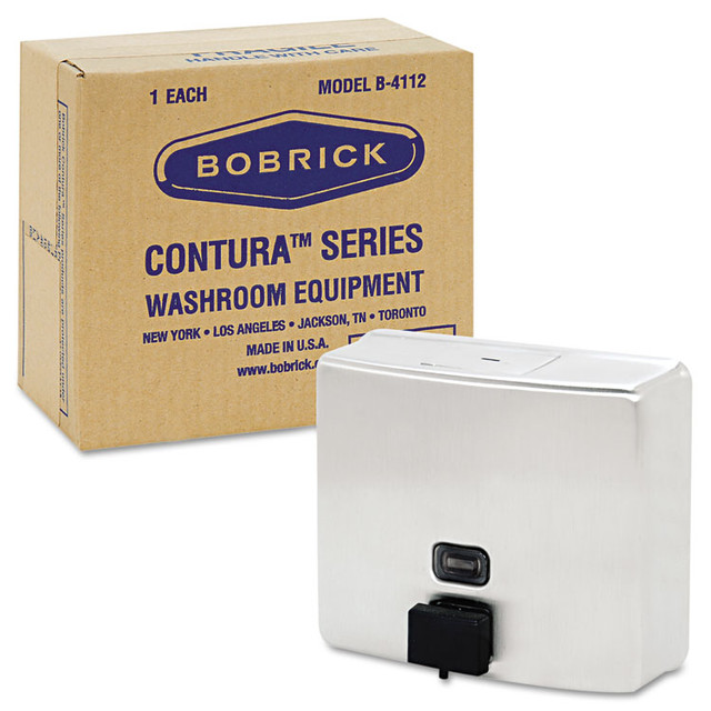 BOBRICK WASHROOM 4112 ConturaSeries Surface-Mounted Liquid Soap Dispenser, 40 oz, 7 x 3.31 x 6.13, Satin Finish Stainless Steel