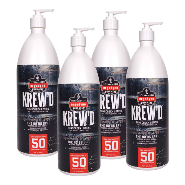 ERGODYNE CORPORATION Ergodyne 16643  KREW-d 6355 SPF 50 Sunscreen Lotions, 32 Oz, Pack Of 4 Lotions