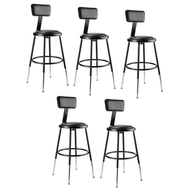 NATIONAL PUBLIC SEATING CORP 6418HB-10/5 National Public Seating 6400H-10 Adjustable-Height Stools With Backrests, 19inH, Black, Set Of 5 Stools