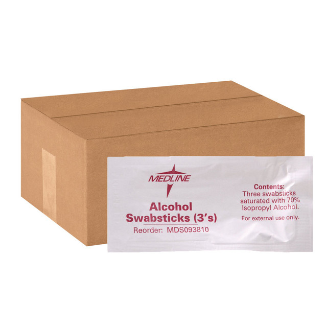 MEDLINE MDS093810  Alcohol Swabsticks, 250 Per Box, Case Of 3 Boxes