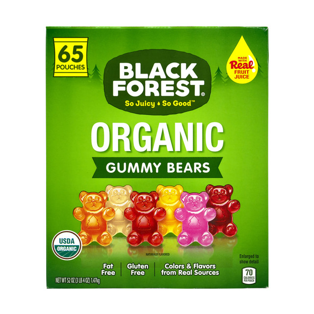 FERRARA CANDY COMPANY 21294 Black Forest Organic Gummy Bears, 0.8 Oz Bag, Box Of 65 Bags